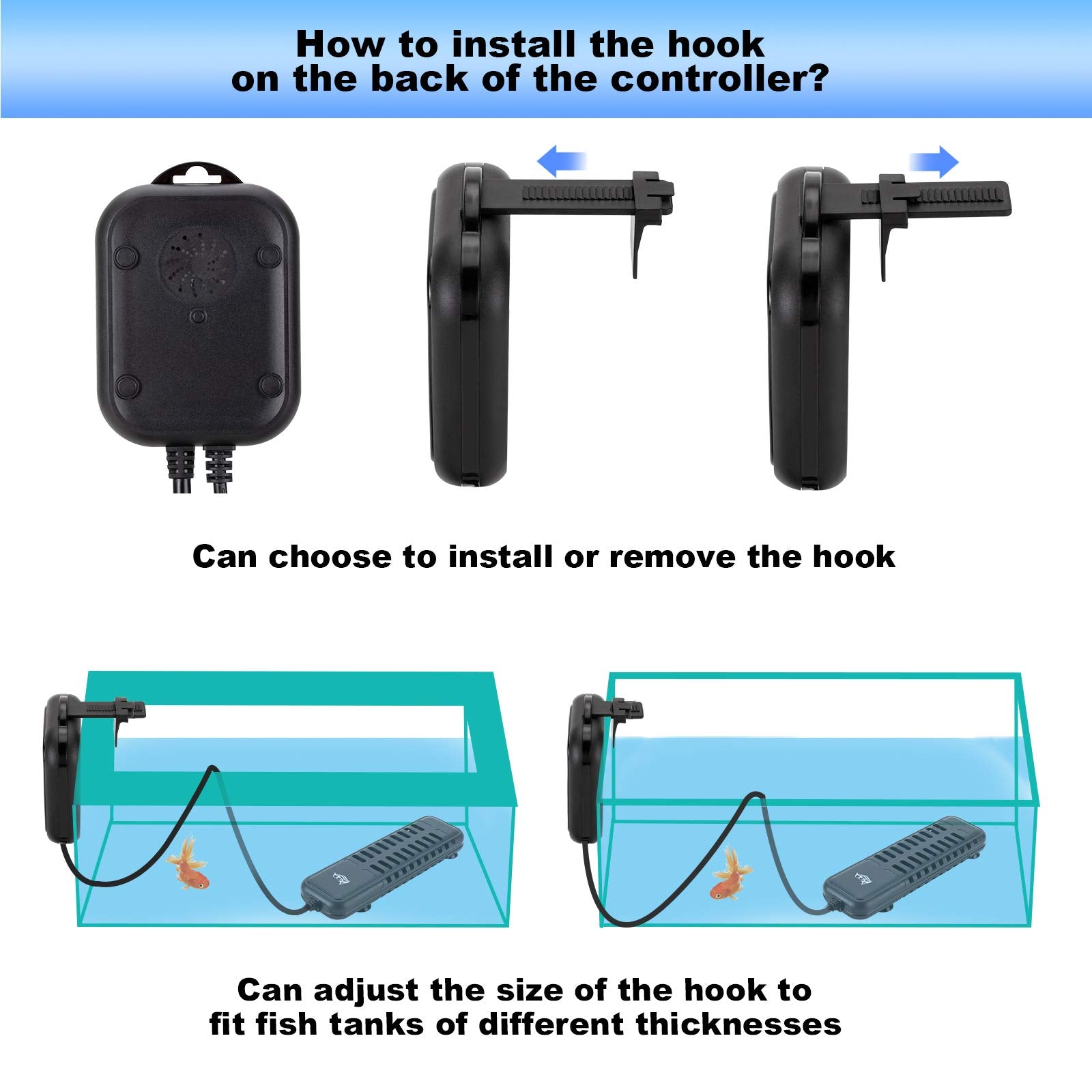 AQQA submersible heater maintains 68–93°F range for tanks.