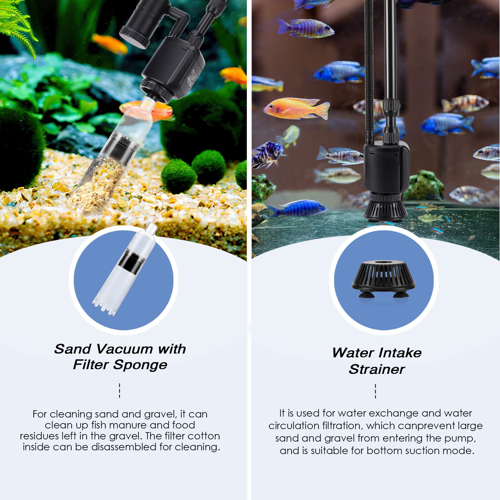 AQQA gravel cleaner with 320GPH pump powering quick water changes.