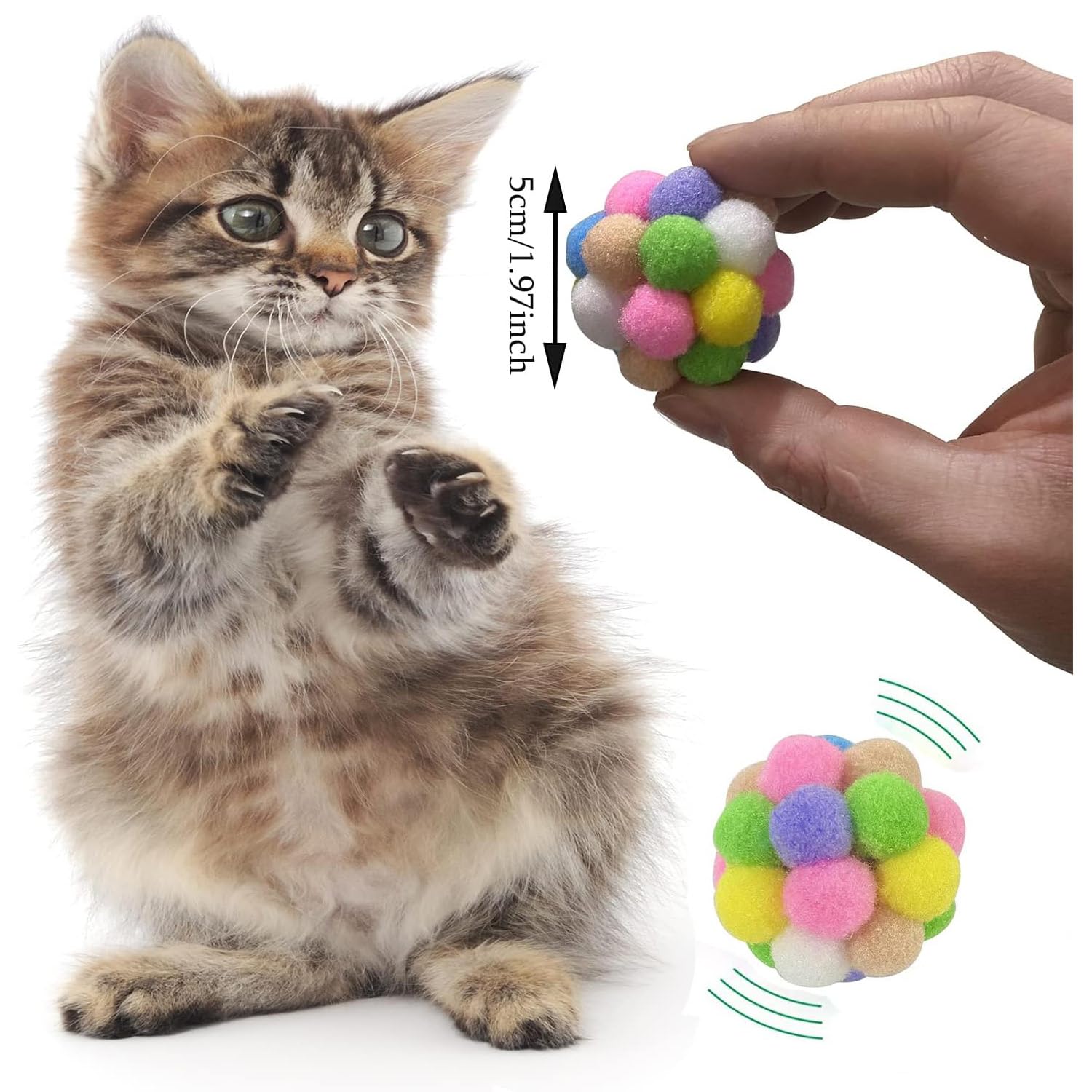 AQSXO colorful soft fuzzy cat-ball highlights tactile fun and safe chewing.