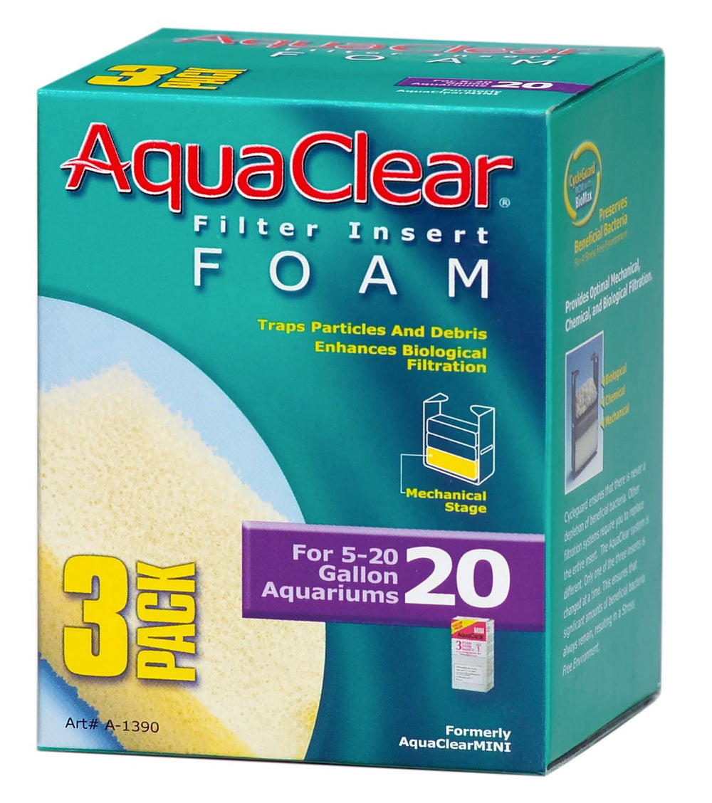 AquaClear 20 foam filter insert demonstrates mechanical filtration for clearer, healthier aquarium water