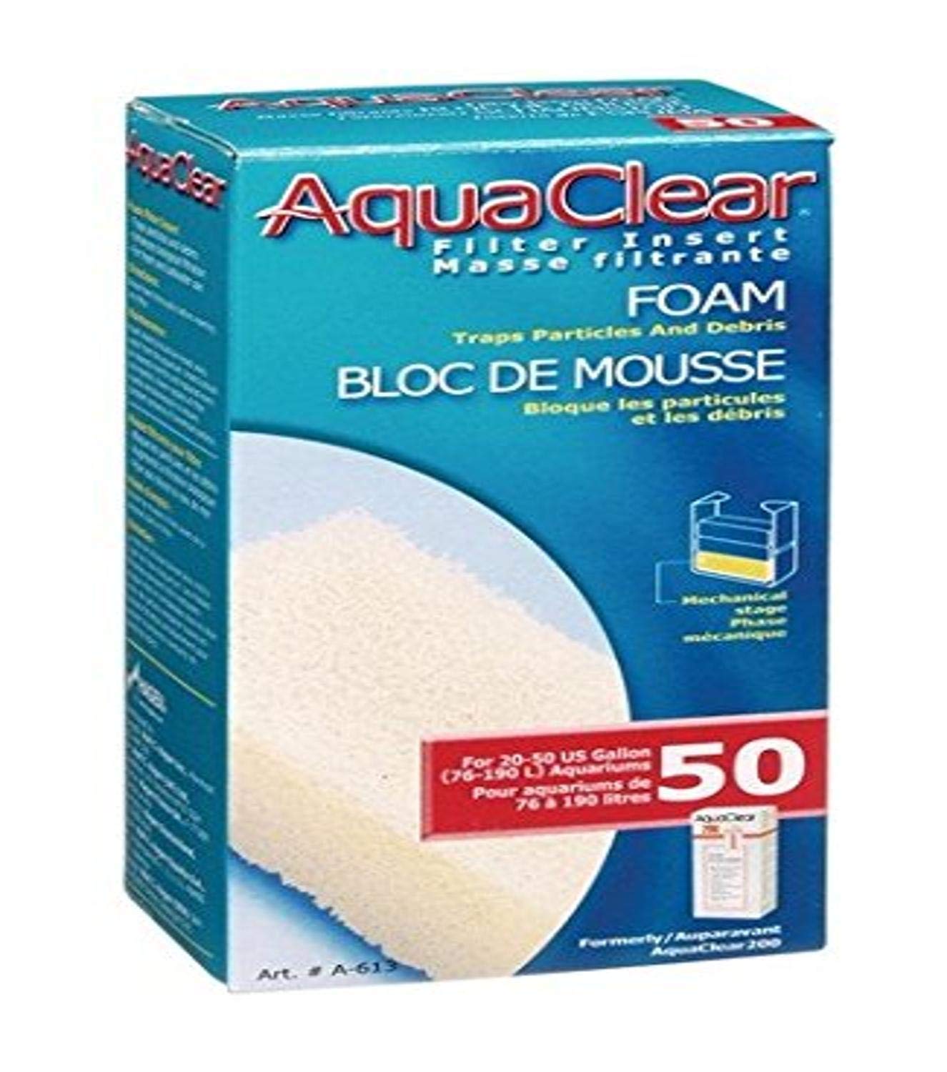 AquaClear 50 foam filter insert closeup for debris capture and mechanical filtration.