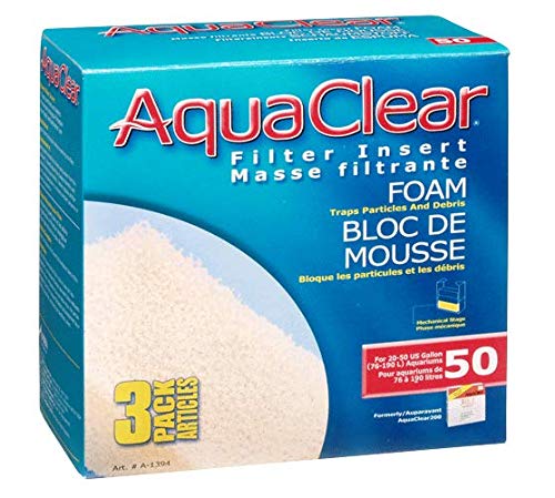 AquaClear 50 foam filter inserts installed in filter for clearer tank water.
