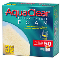 AquaClear 50 foam filter inserts pack closeup for enhanced mechanical filtration in aquariums.
