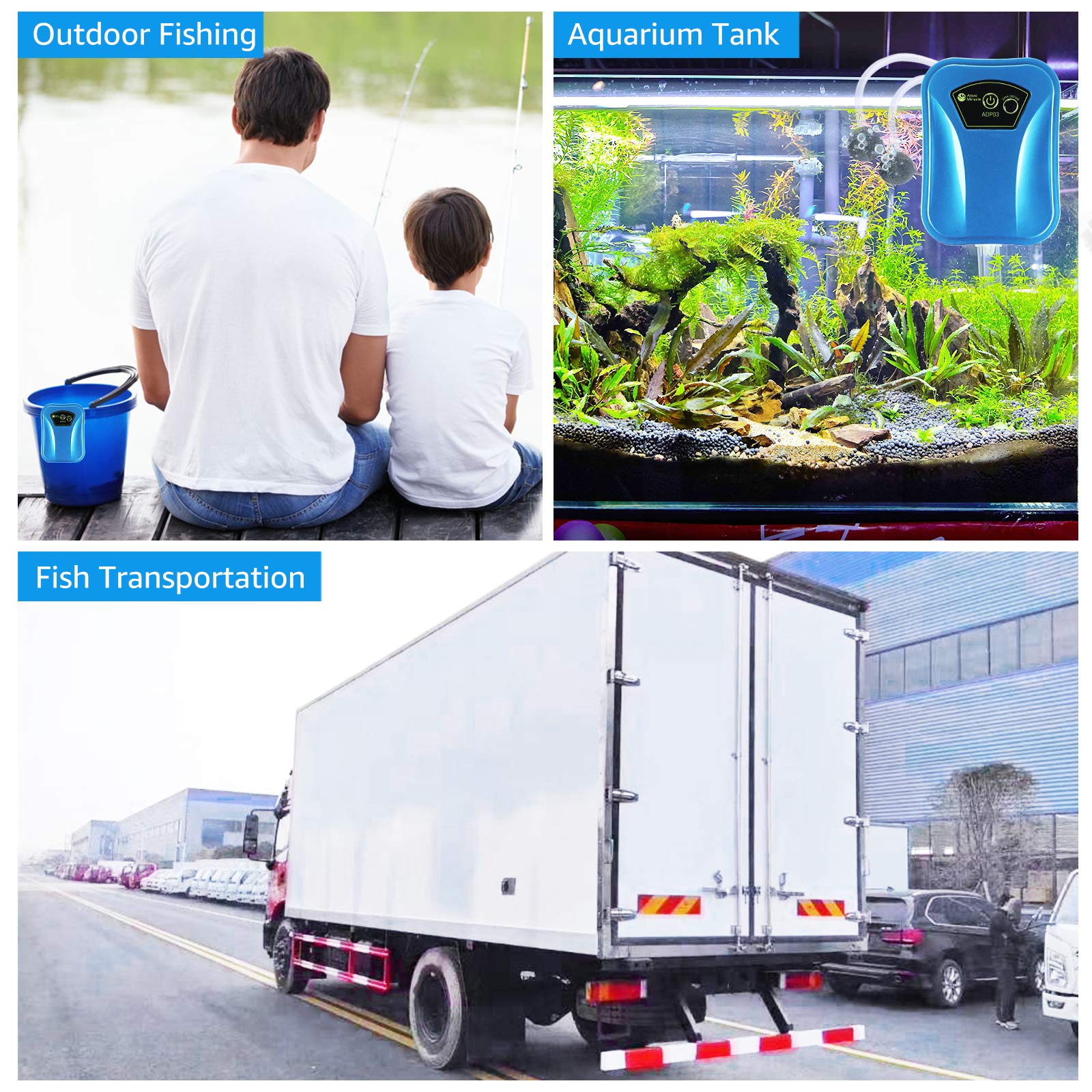 AquaMiracle emergency setup enables oxygenation during power outages and outdoor activities.