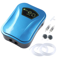 AquaMiracle lithium air pump front view showing compact, quiet operation for home aquariums.
