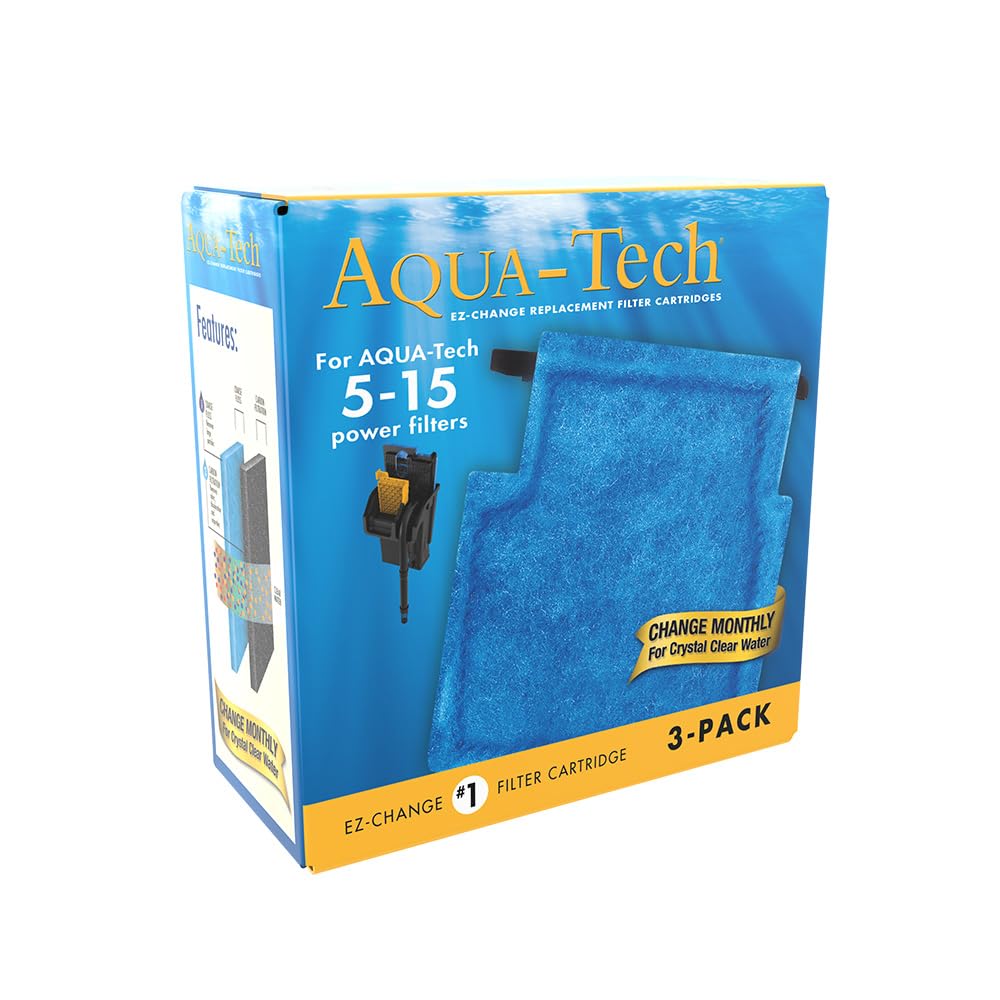 Aqua-Tech EZ-Change No.1 3-pack display illustrates quick, tool-free replacements.