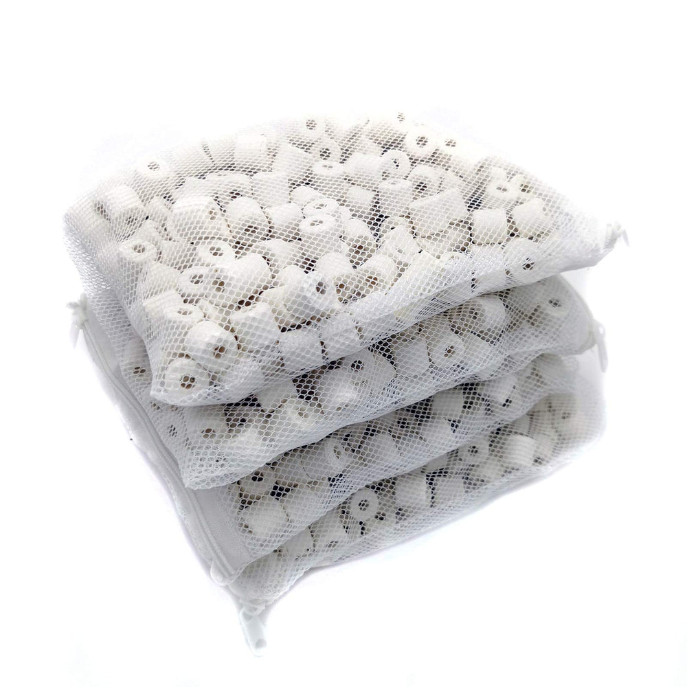 Aquafa ceramic rings closeup showing porous bio filter media for ponds and tanks