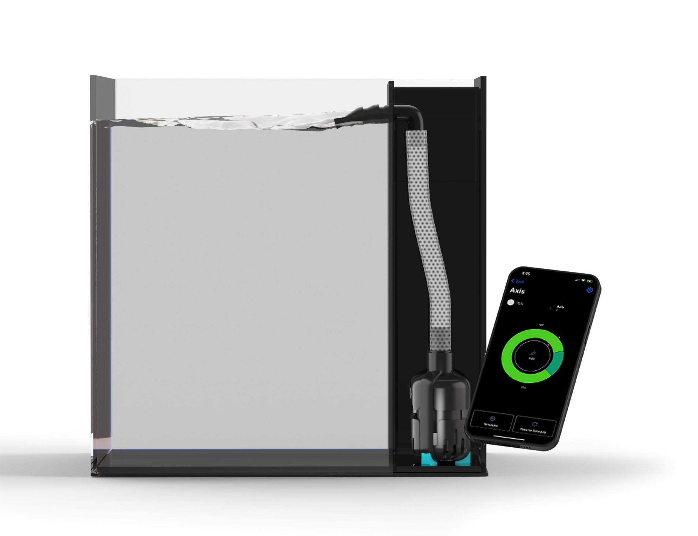 AquaIllumination AI Axis 90 in-tank installation demonstrates adjustable flow for diverse aquariums.
