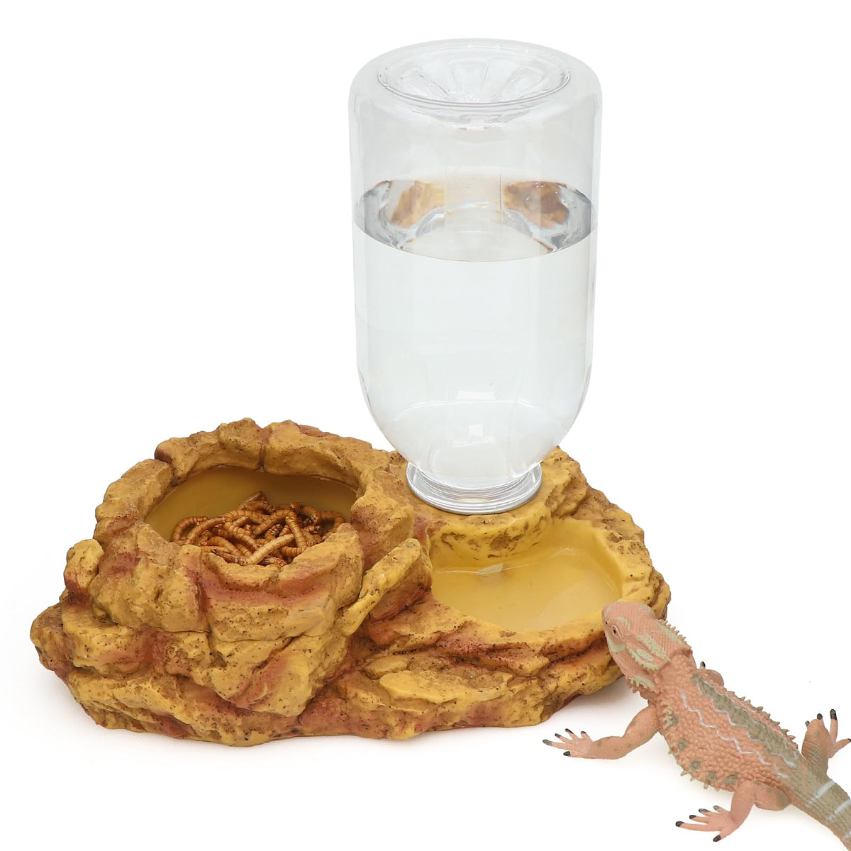 AQUA KT Reptile Escape Bowl with rock finish promotes mess-free feeding in terrariums.