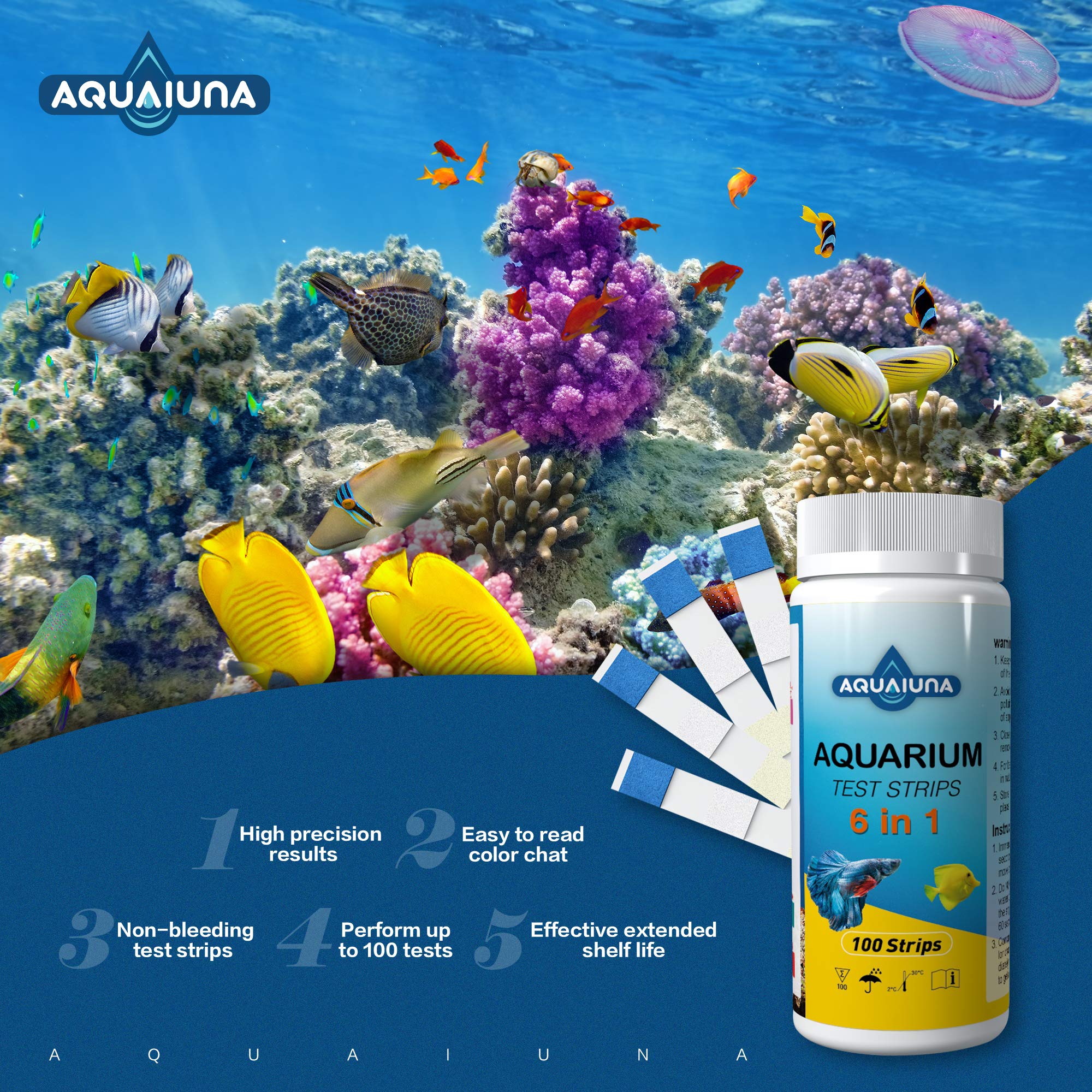 AQUALUNA test strips 6in1 gh chart tracks general hardness for stable water chemistry