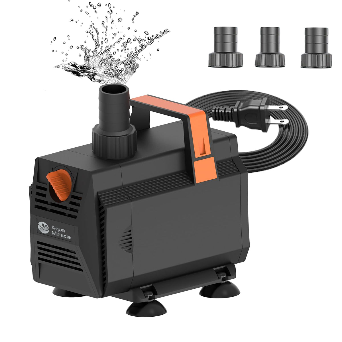 AquaMiracle 1050GPH pump front view for strong fountain flow.