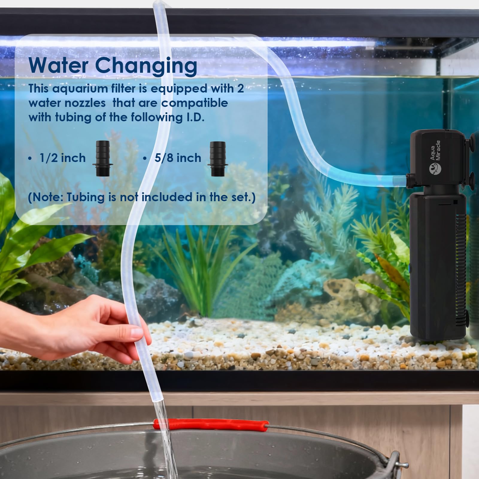 AquaMiracle 60-150 gallon compatibility helps fit larger setups.