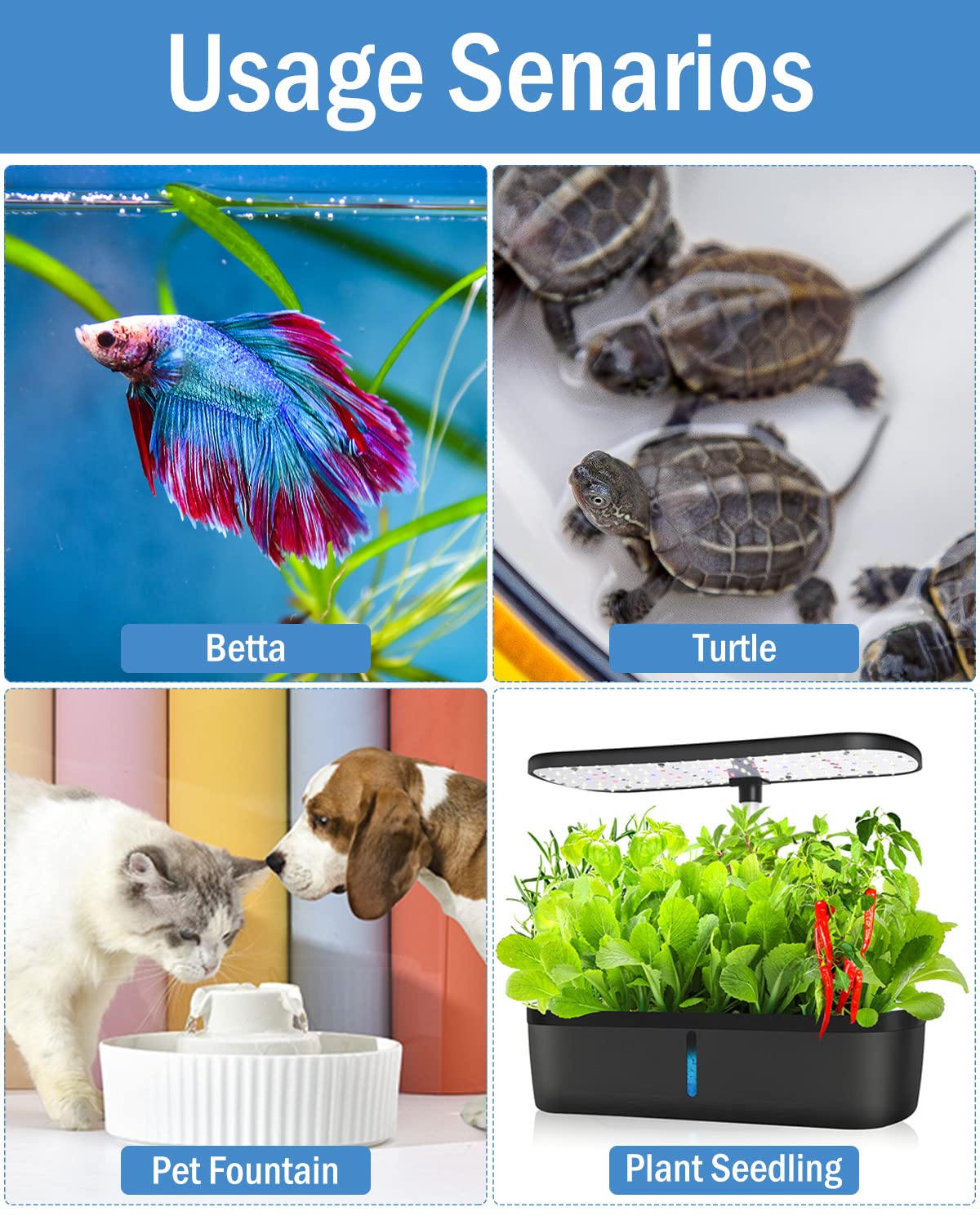 AquaMiracle adjustable 10W Betta Heater compact-setup encouraging hidden placement in nano tanks.