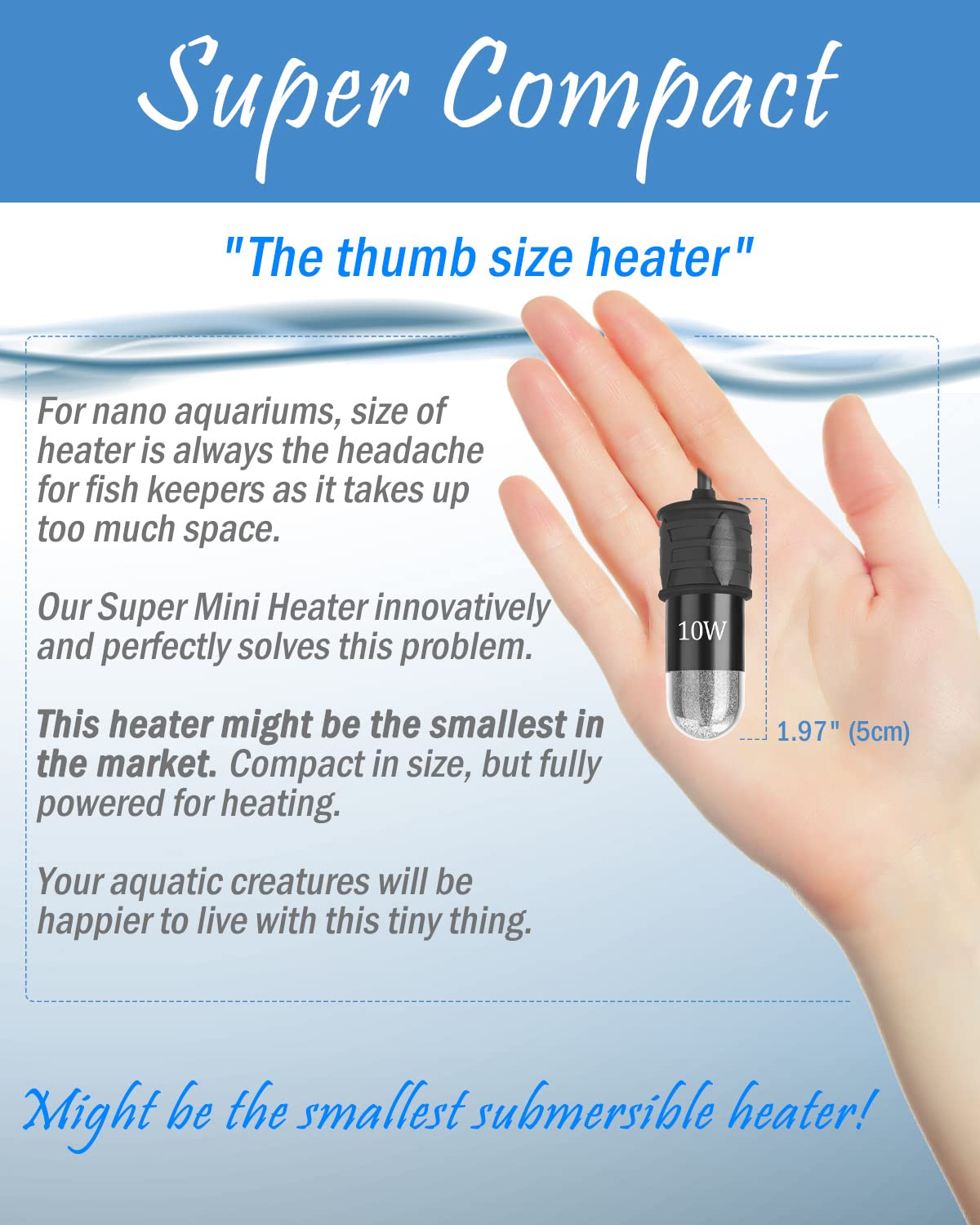 AquaMiracle adjustable 10W Betta Heater digital display showing precise temperature.