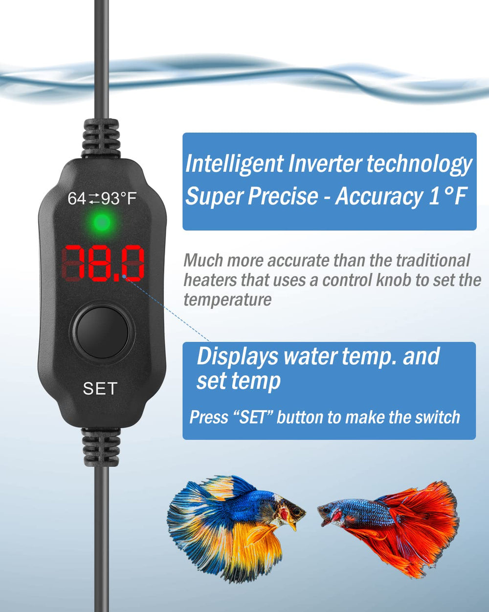 AquaMiracle adjustable 10W Betta Heater overheating protection ensures safe operation.