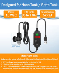 AquaMiracle adjustable 10W Betta Heater temperature sensor for accurate control.