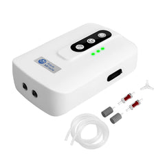Aquamiracle air pump dual outlets setup powering a thriving fish tank during outages.