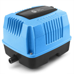 AquaMiracle AP80 linear air pump front view powering a pond aeration setup for healthy fish.