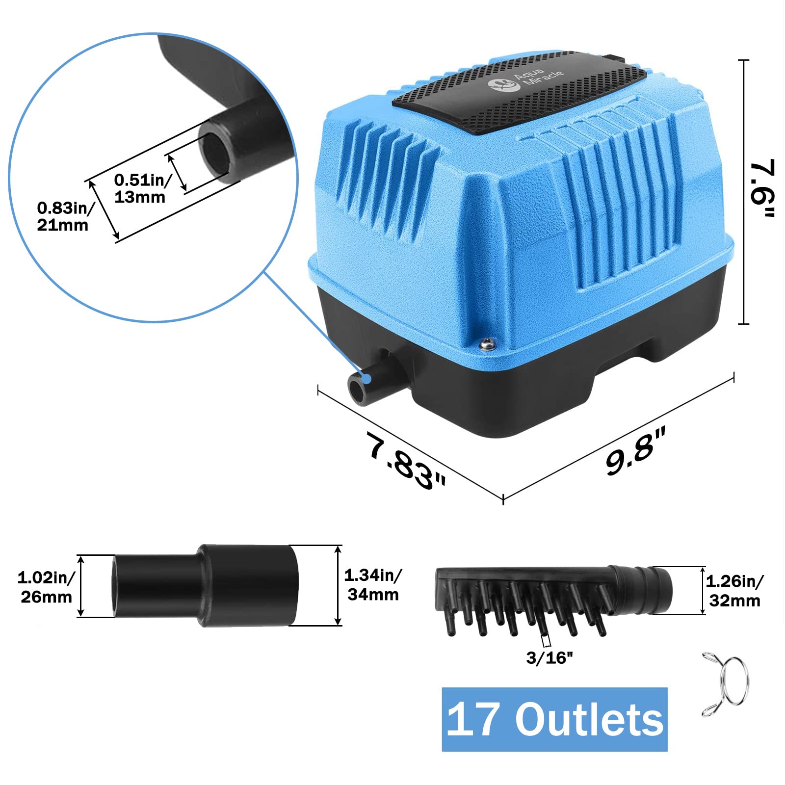 AquaMiracle AP80 diffuser kit connected to outlets ensures even air distribution in a pond.