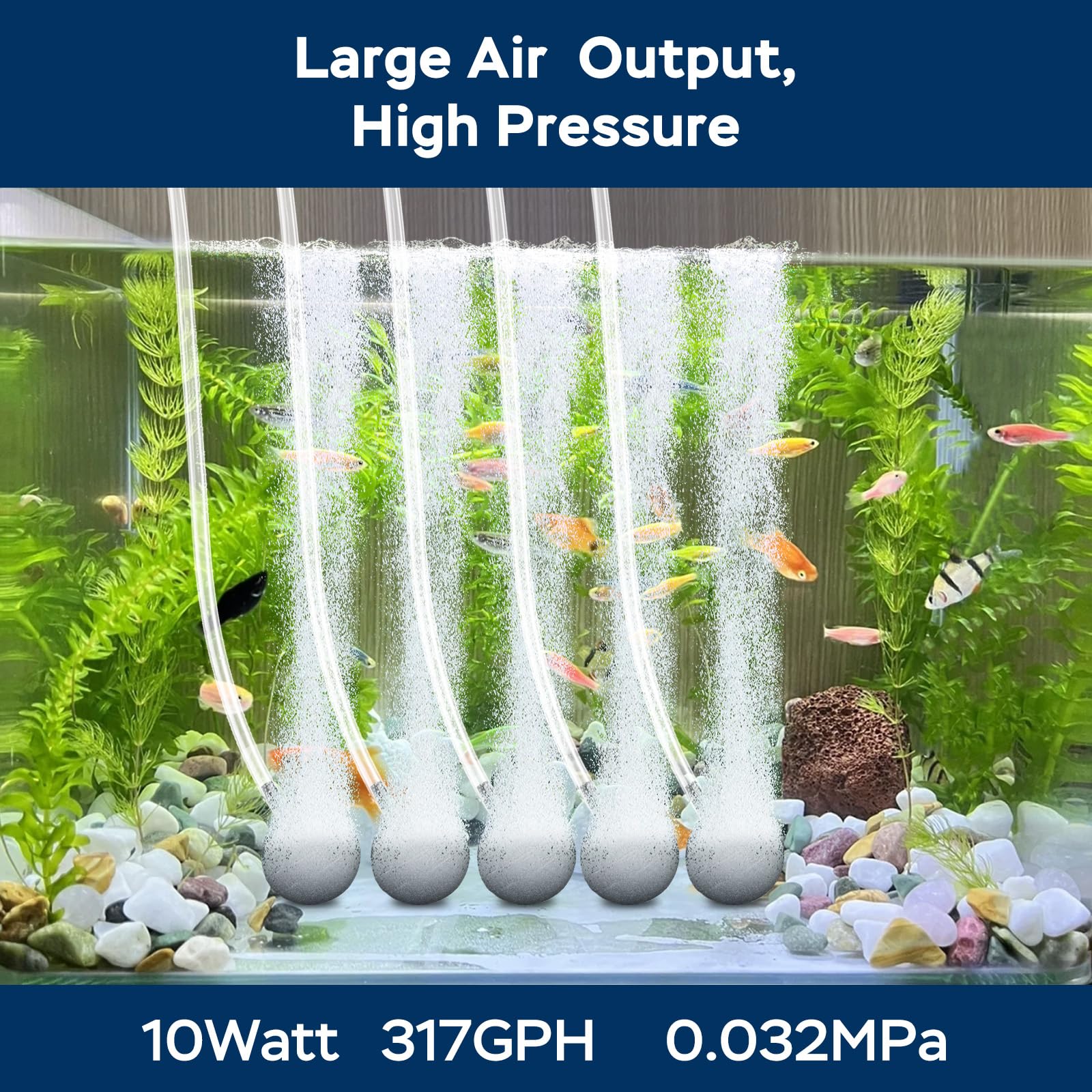 AquaMiracle aquarium air pump adjustable flow knob lets you customize aeration for fish and plants