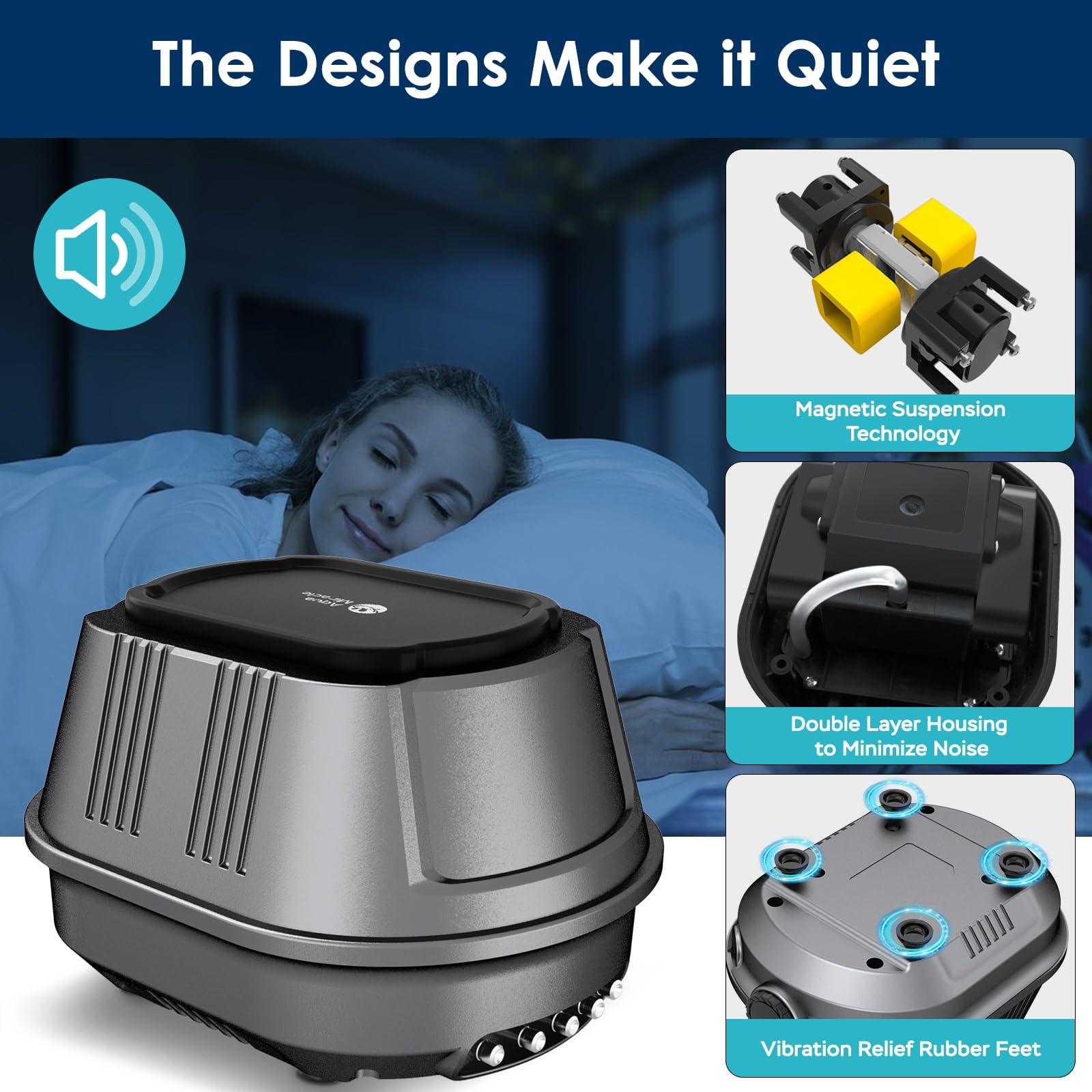 AquaMiracle aquarium air pump quiet double-layer housing reduces vibration for serene tanks