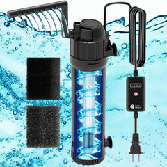 AquaMiracle aquarium filter's green-water U-V lamp purifies water for clearer viewing.