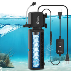 AquaMiracle aquarium filter with U-V light timer helps manage green water efficiently.