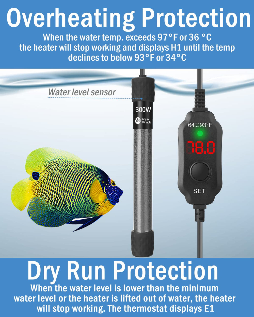 AquaMiracle heater suitable for fresh and marine water environments.