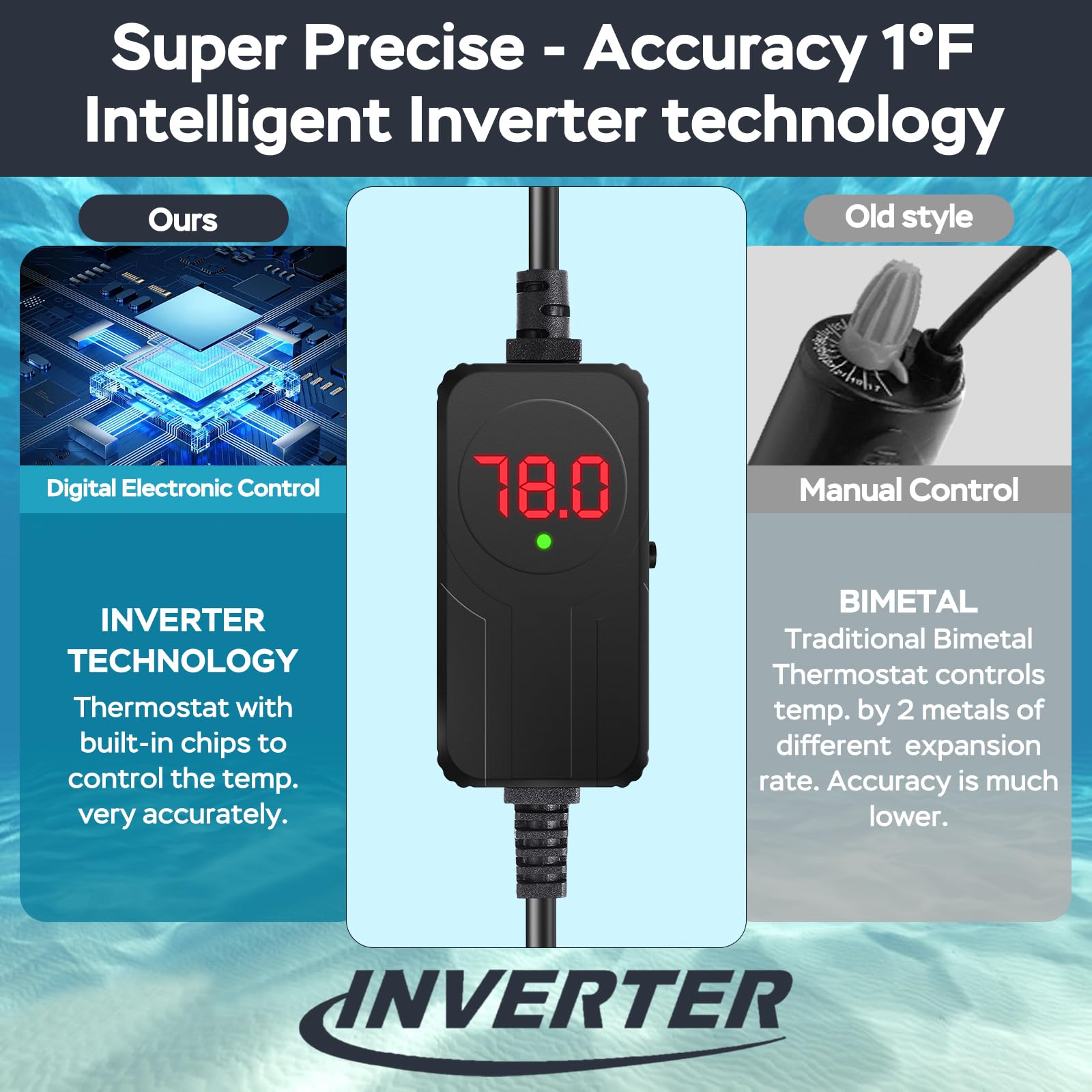 AquaMiracle 25W heater suitable for freshwater and saltwater environments.