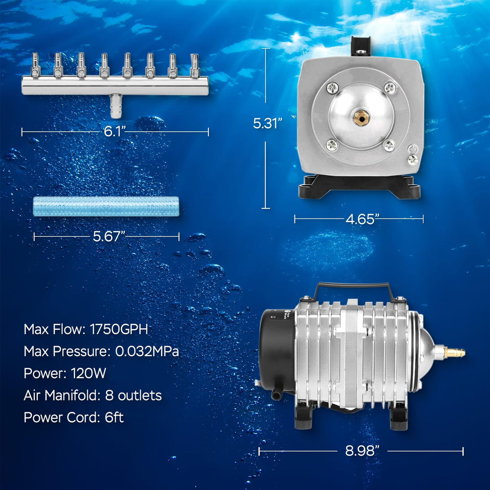 Aquamiracle hydroponics oxygenation setup highlights versatile air supply.