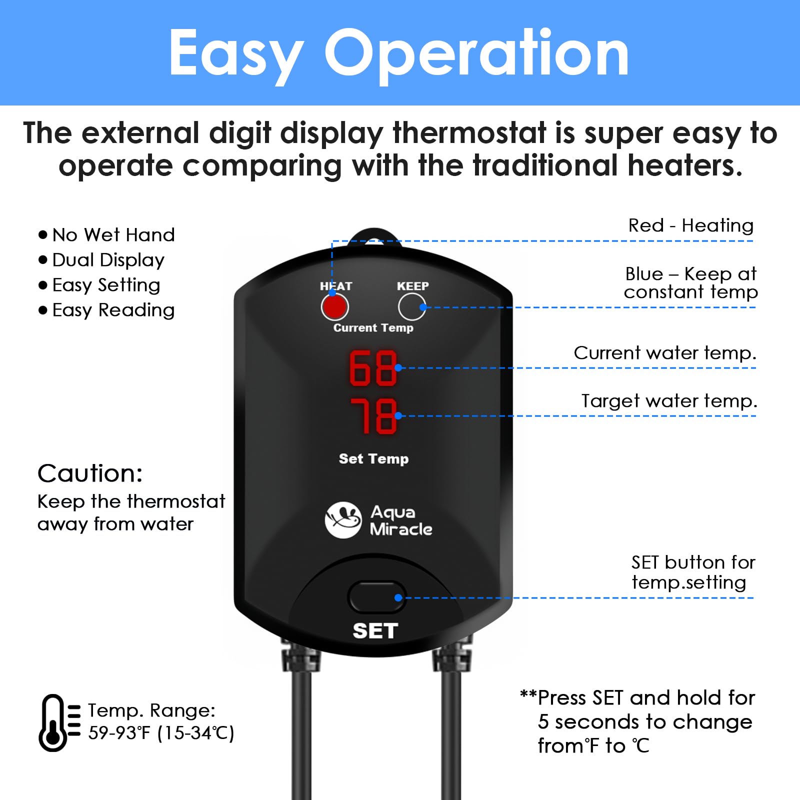 AquaMiracle inverter technology heating quickly and efficiently for consistent tank temps.
