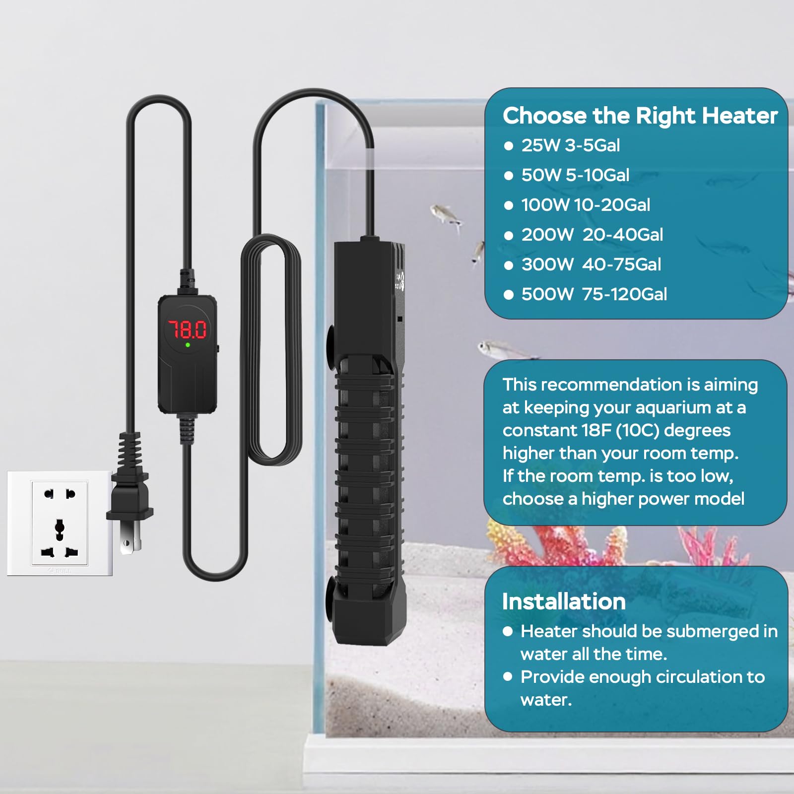 AquaMiracle led-display-current-and-target-temps enables quick monitoring during maintenance.
