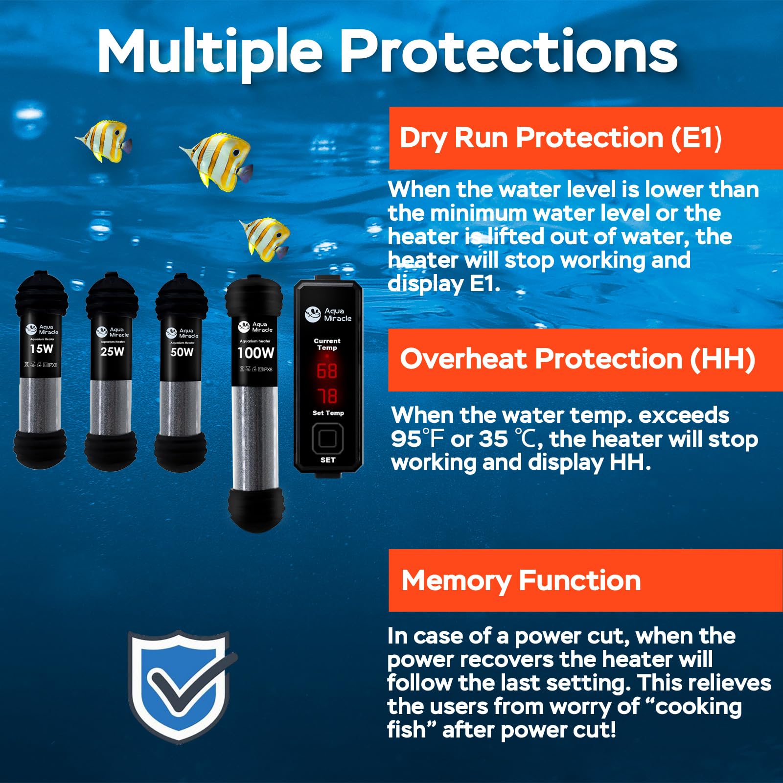 AquaMiracle memory function retains last settings after power outages.