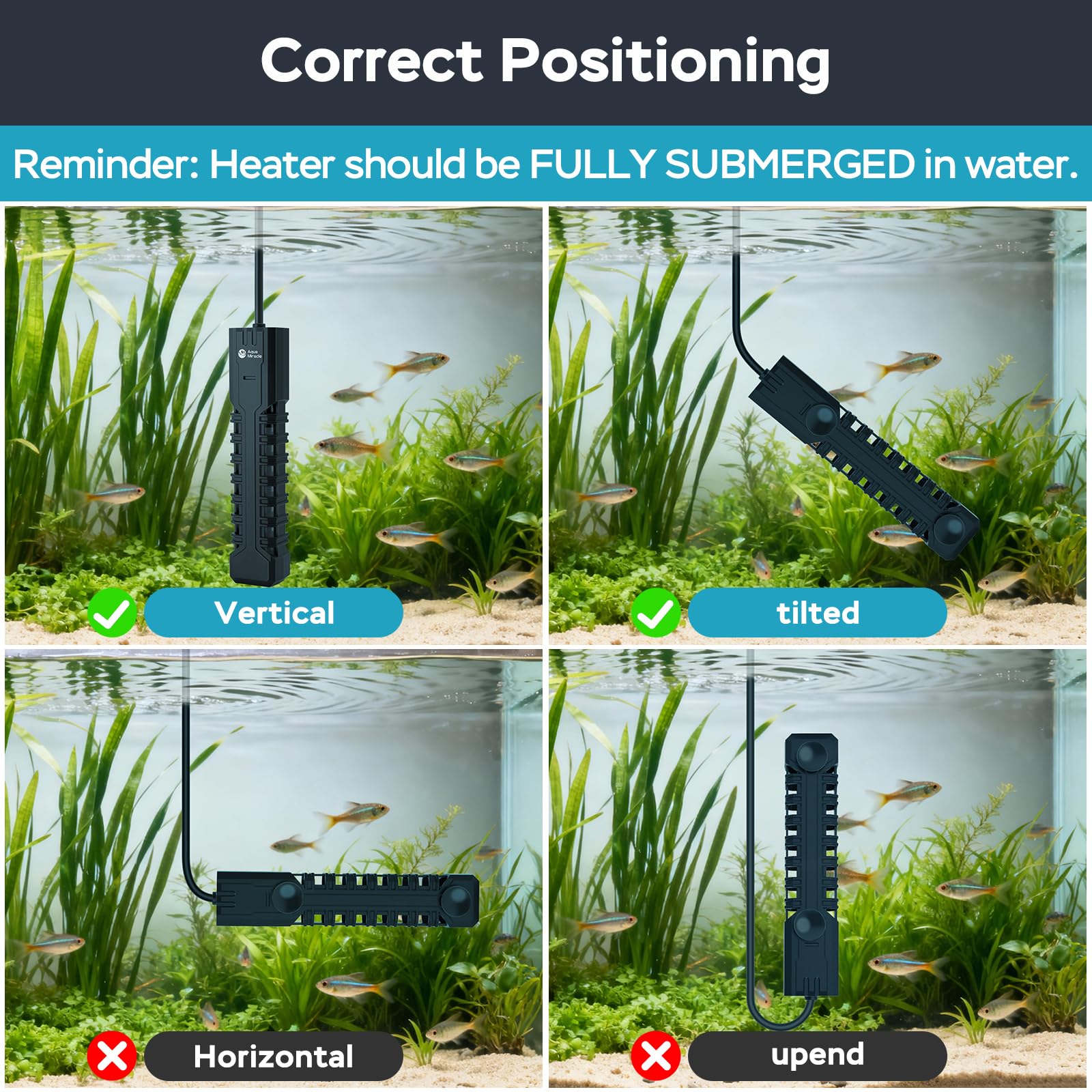 AquaMiracle multifunction-freshwater-saltwater-compatibility proves versatile heater for tanks, turtles, fountains, and seedlings.