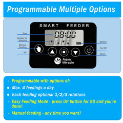 AquaMiracle feeder with digital display aids precise timing and portion control.