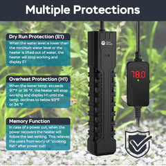 AquaMiracle safety-overheat-dry-run-protection highlights automatic shutoff for safer tank operation.
