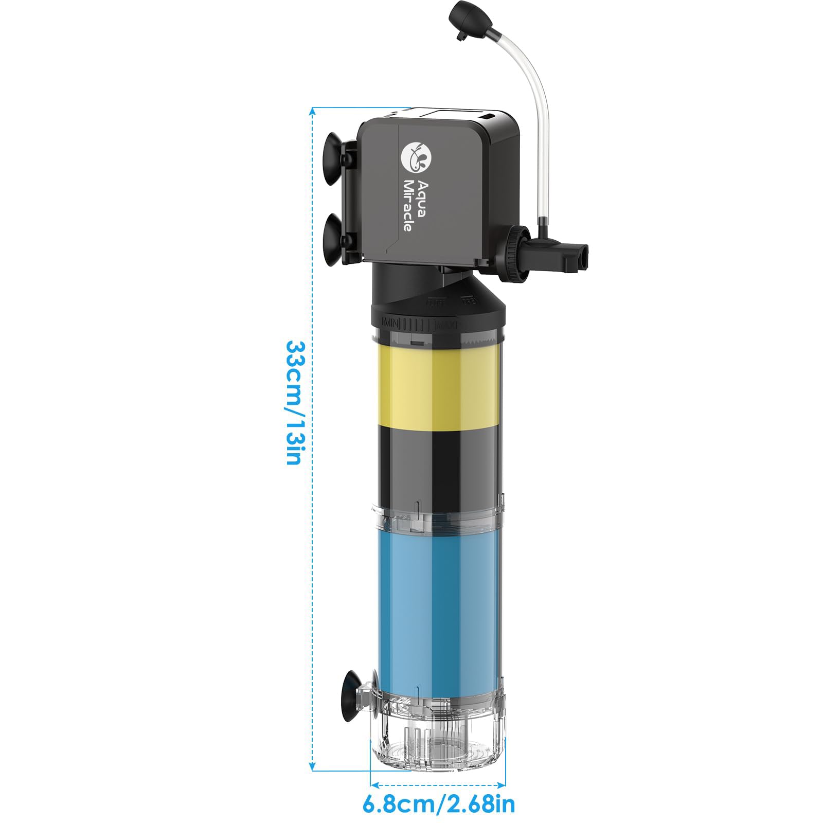 AquaMiracle tank-filter-assembly demonstrates easy replacement in large tanks.