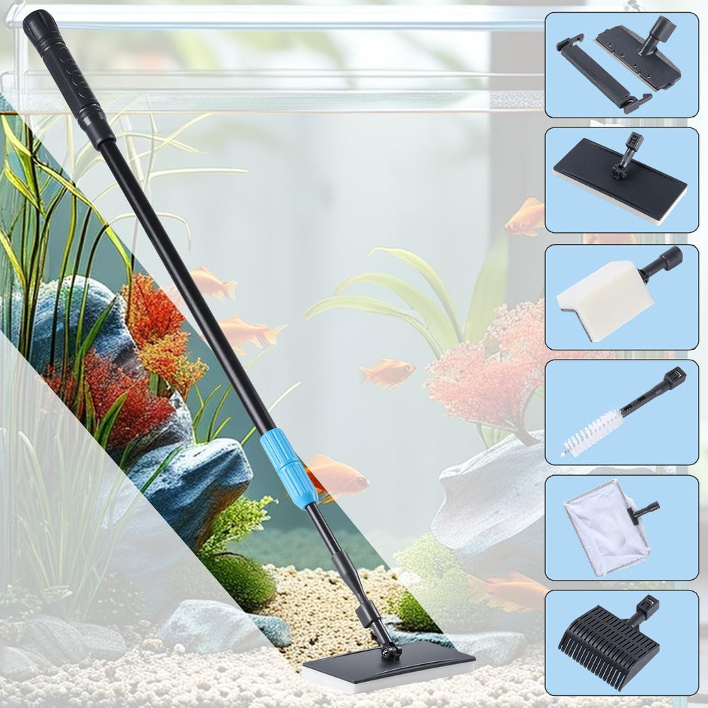 AquaMiracle telescopic handle extended above tank for hard-to-reach areas