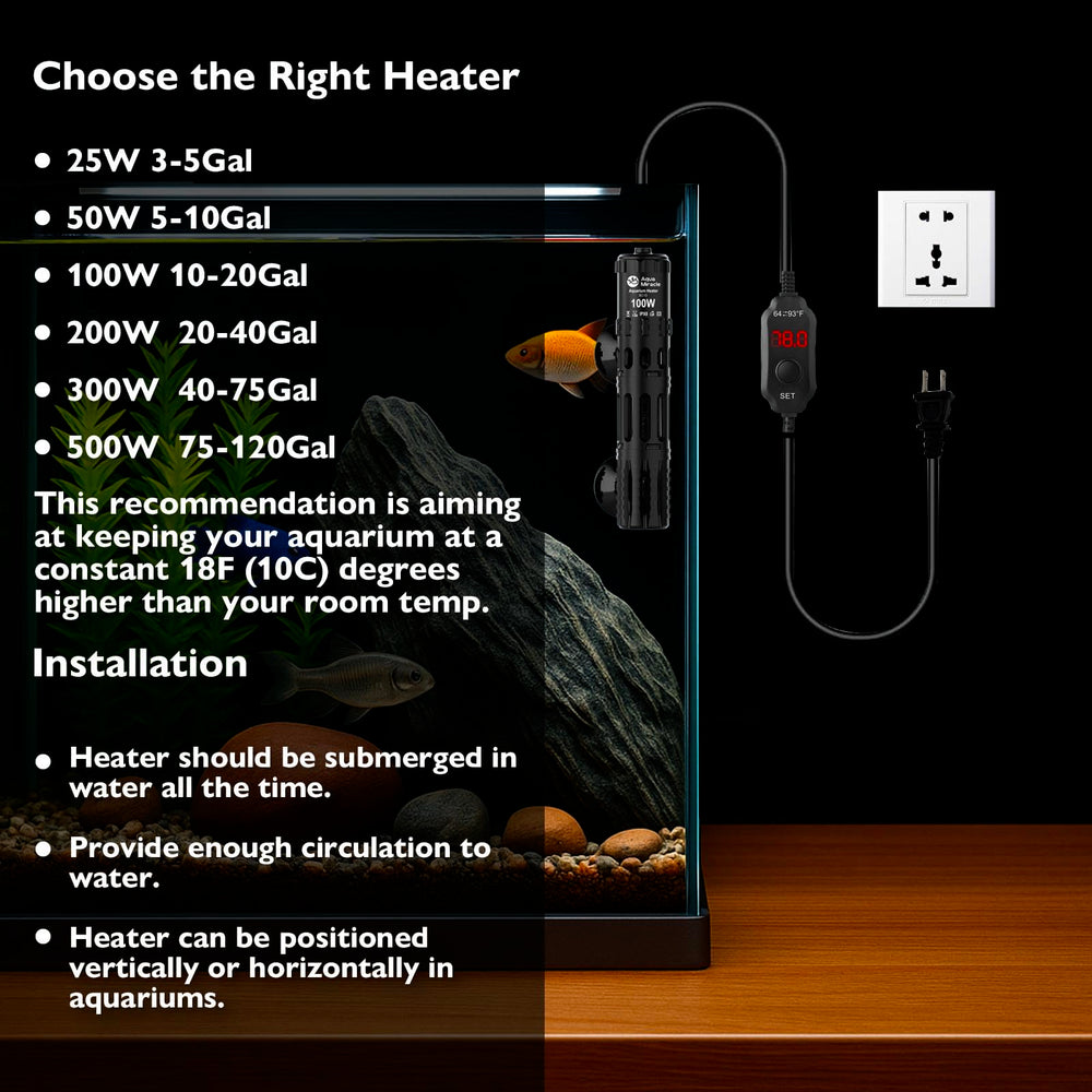 AquaMiracle turtle tank and fountain use with reliable heat control.
