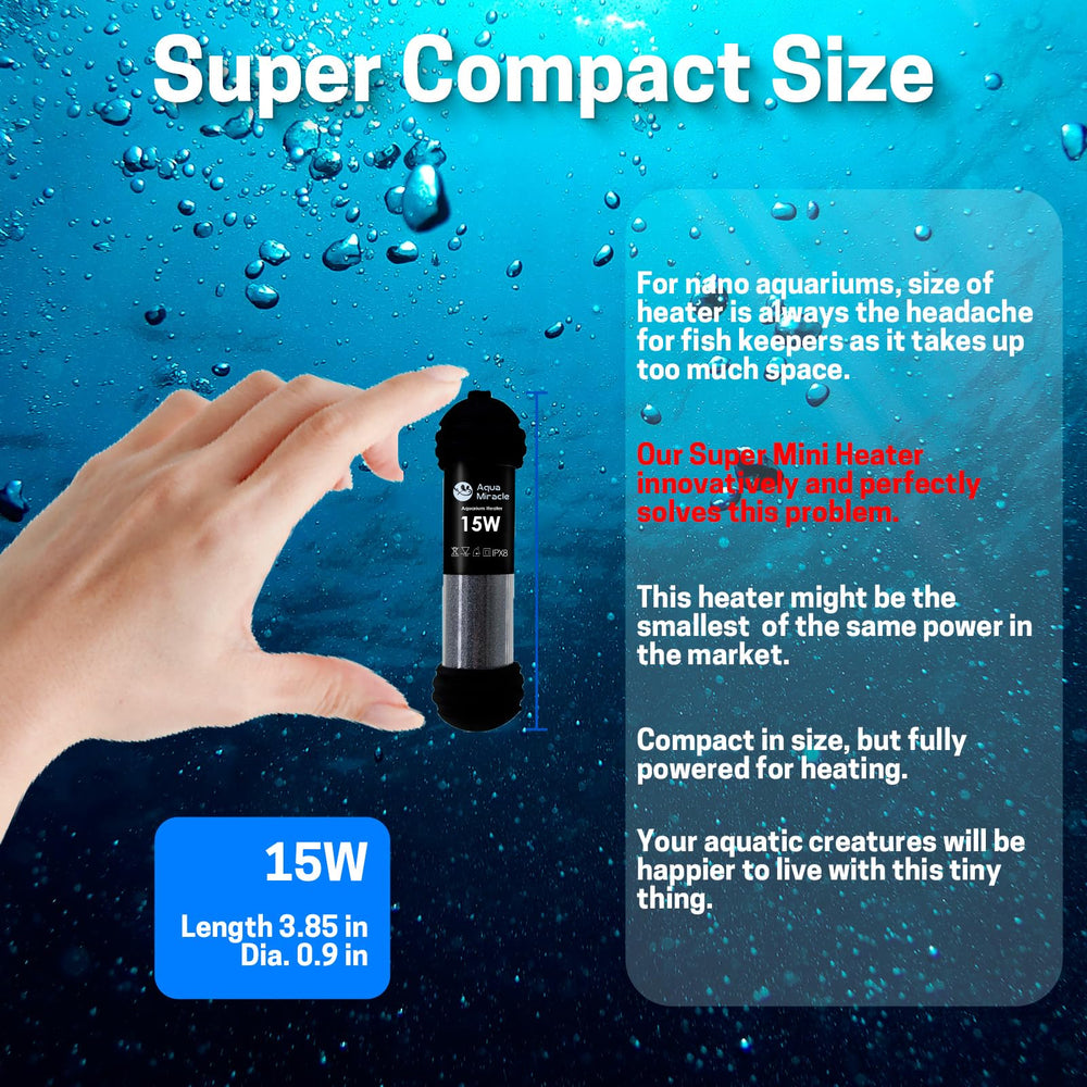AquaMiracle Upgraded 15W mini heater side view highlighting compact profile