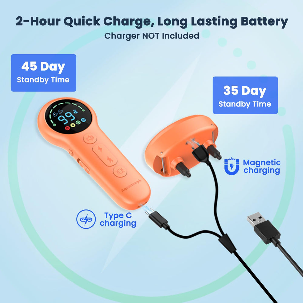 Aquamorph fast USB charging keeps the collar ready for workouts.