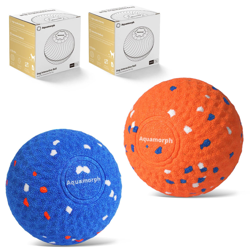 Aquamorph interactive dog ball blue grid front—auto-moving play for indoor fun.