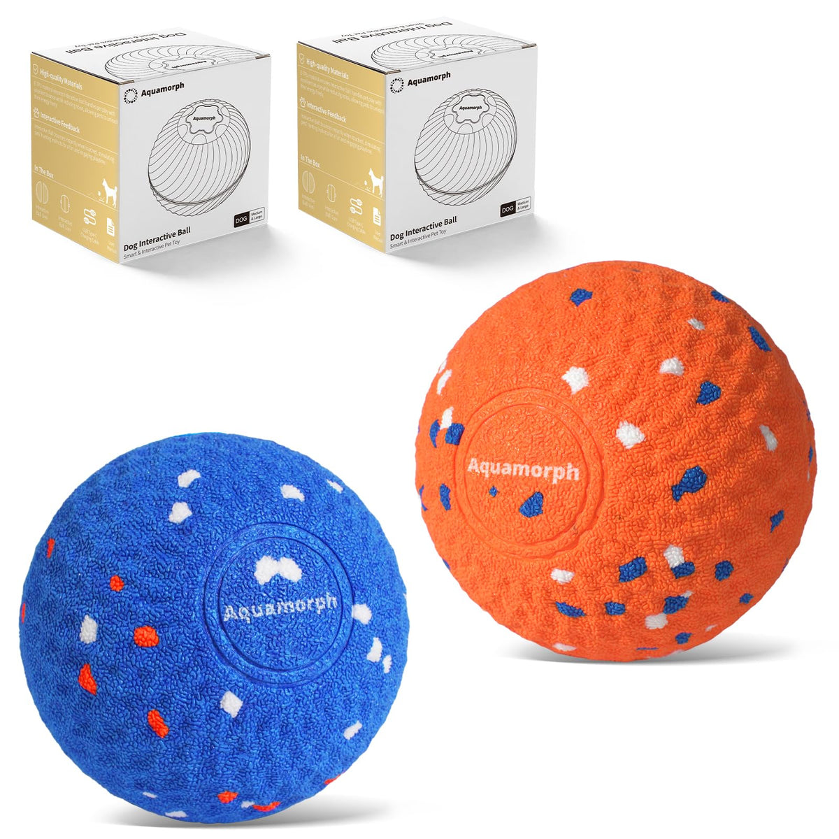 Aquamorph interactive dog ball blue grid front—auto-moving play for indoor fun.