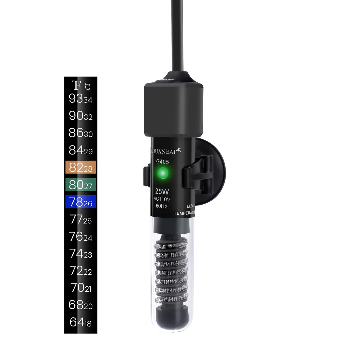 AQUANEAT 25W heater in a Betta tank maintains stable water temperature for healthy swimming