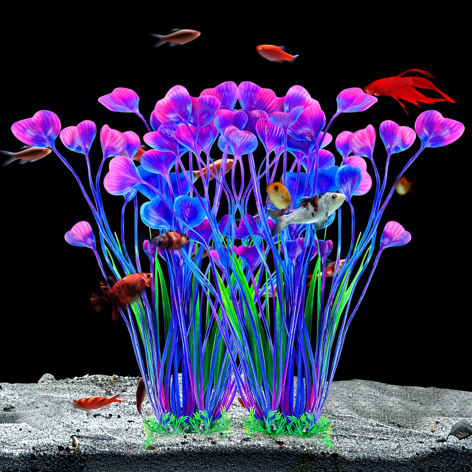 AQUANEAT purple aquarium decor complements a 45-gallon tank setup.