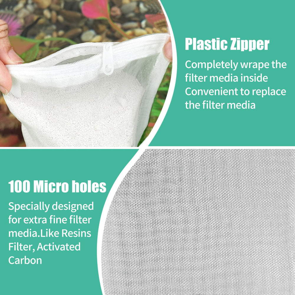 AQUANEAT activated carbon bag being inserted into a freshwater aquarium setup.