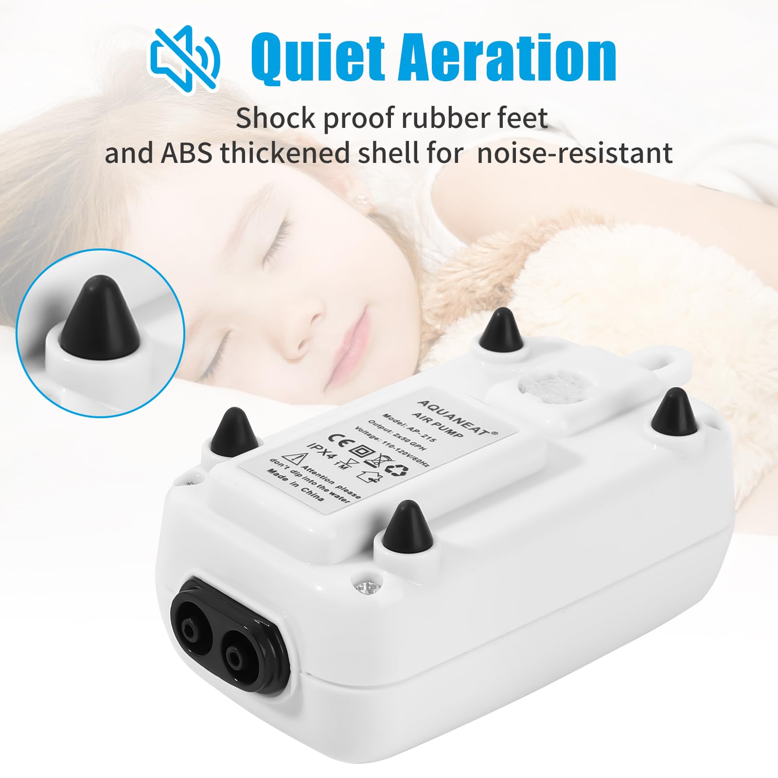 AQUANEAT adjustable flow knob tailors bubble rate to tank needs.