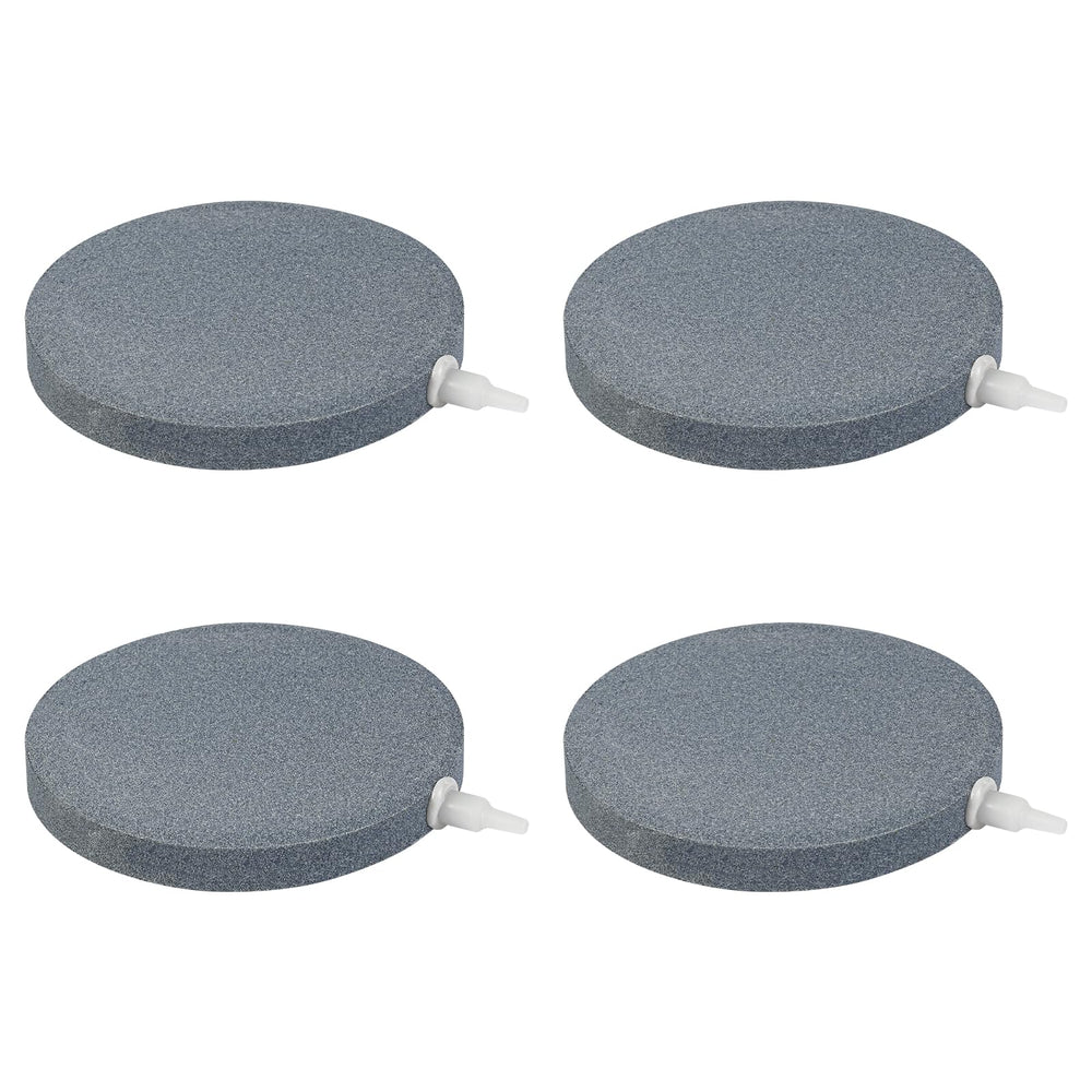 AQUANEAT Air Stone Disc 4-Pack in an aquarium showing dense bubbles for improved oxygenation