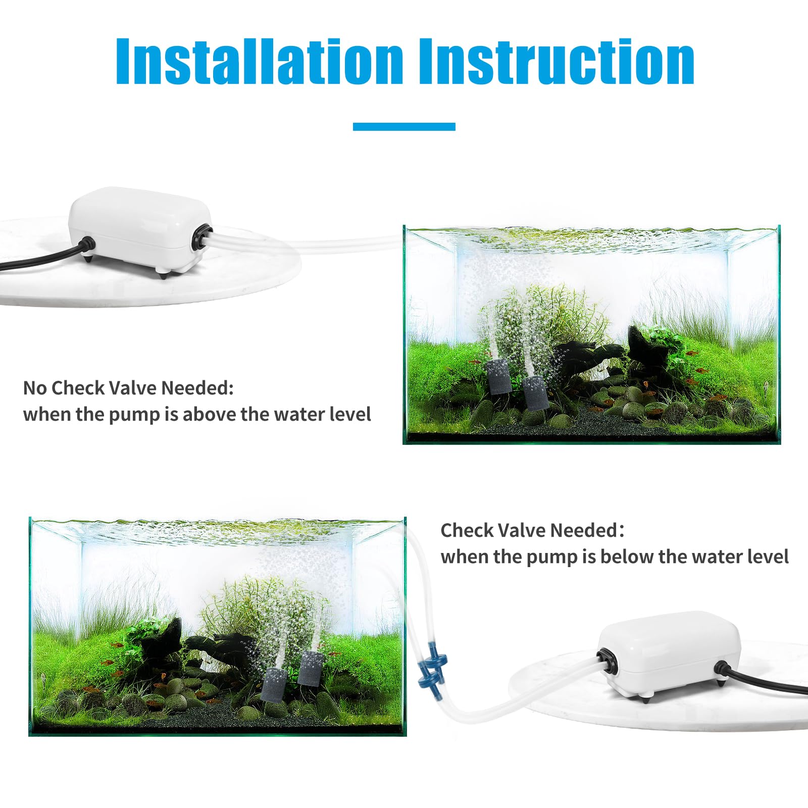 AQUANEAT 1-inch air stones deliver even bubbles for oxygenation.