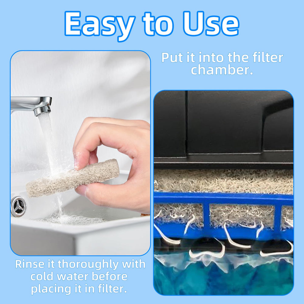AQUANEAT pad uses dense fibers for high surface area filtration and debris capture.
